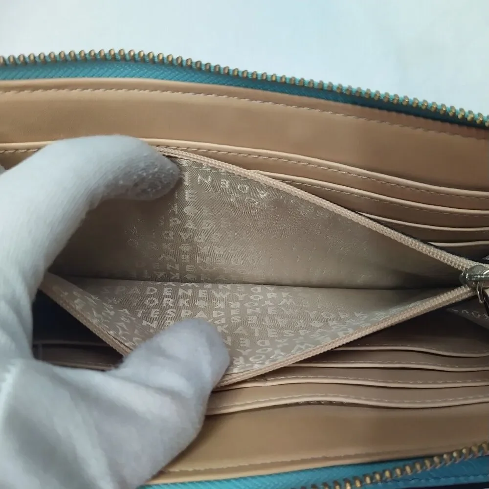 Kate Spade New York Blue Leather Credit Card Zipper Closure Wristlet - Wallet